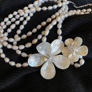 Mother of pearl floral multi strand necklace